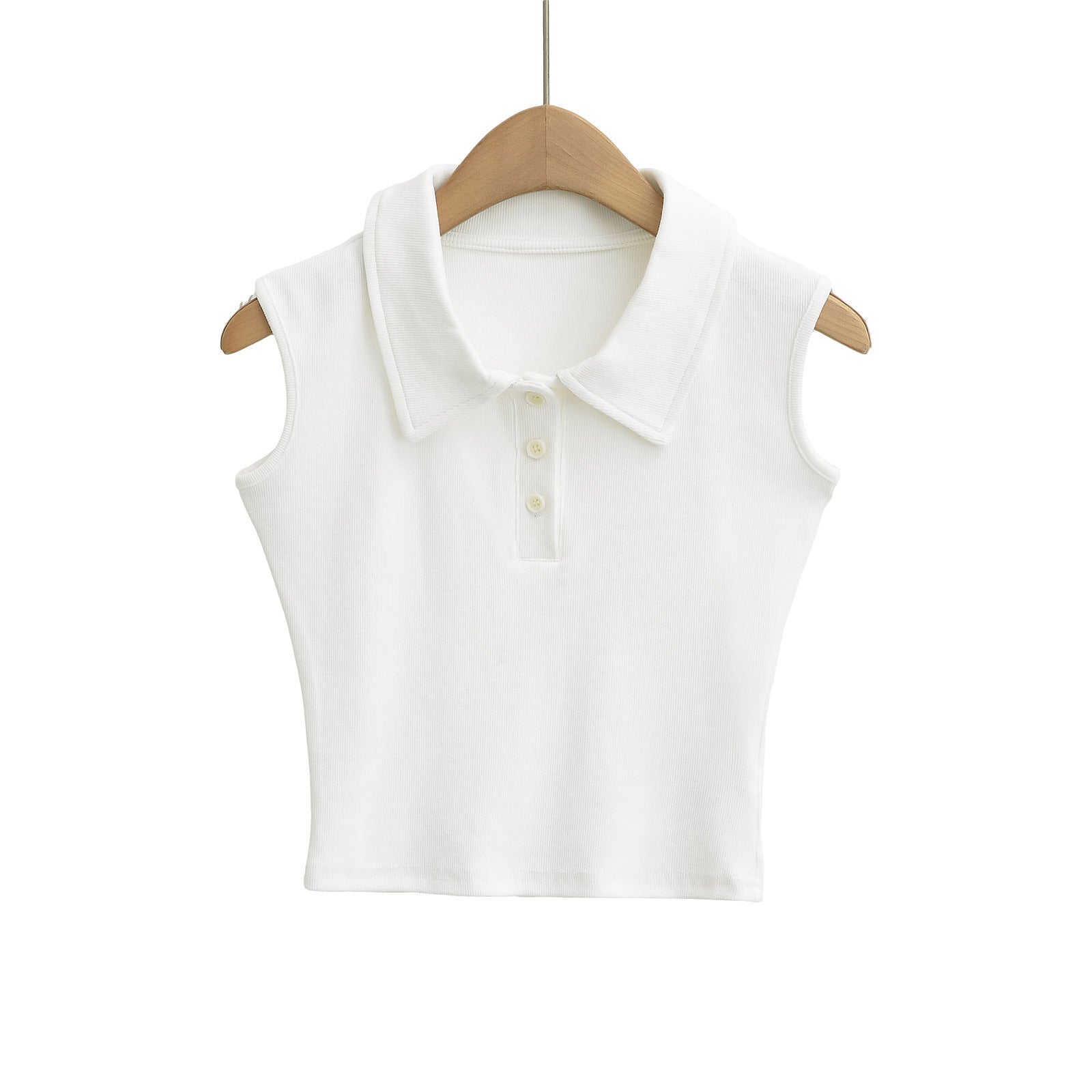 Polo Collar Buttoned Sleeveless Short Crop Top
