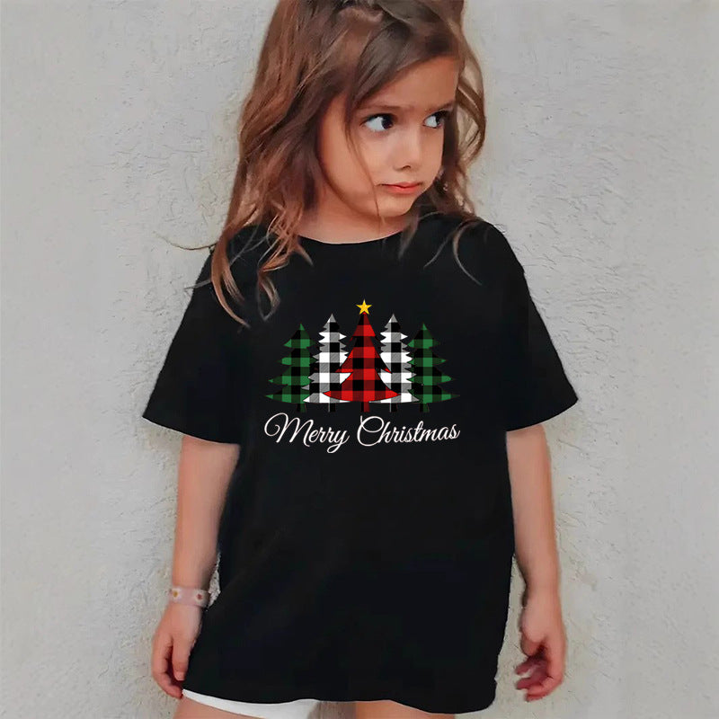 Combed Cotton New Christmas Children's Short Sleeve Girls' T-Shirt Kids Clothing Boys' Short Sleeve