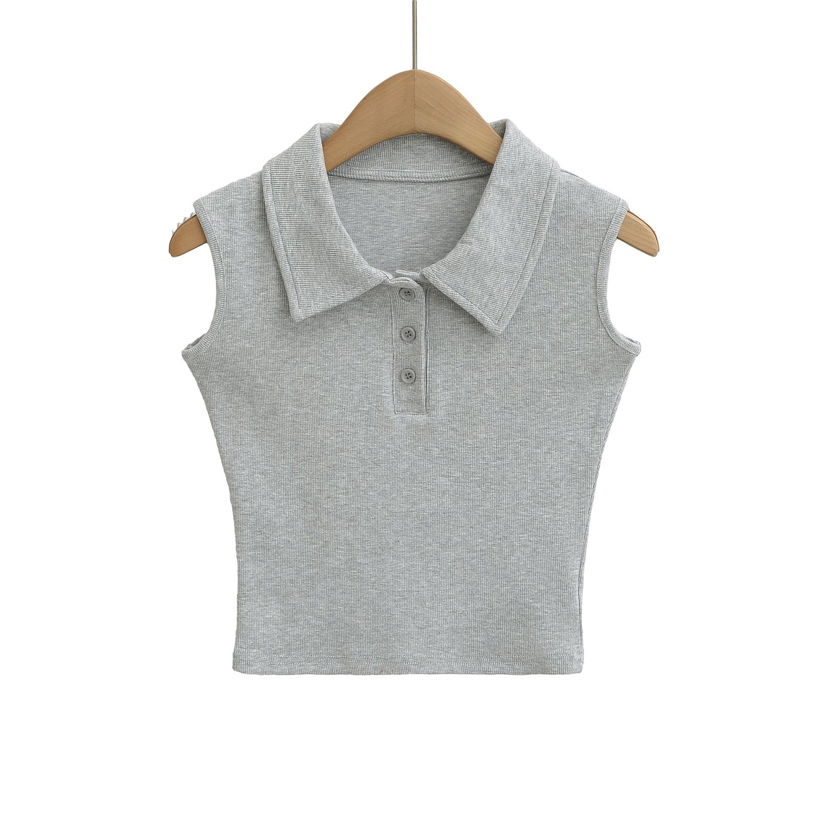 Polo Collar Buttoned Sleeveless Short Crop Top