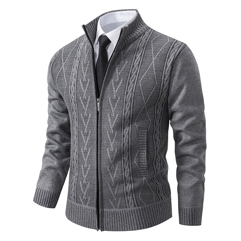 Men's autumn and winter stand up collar sweater jacquard jacket