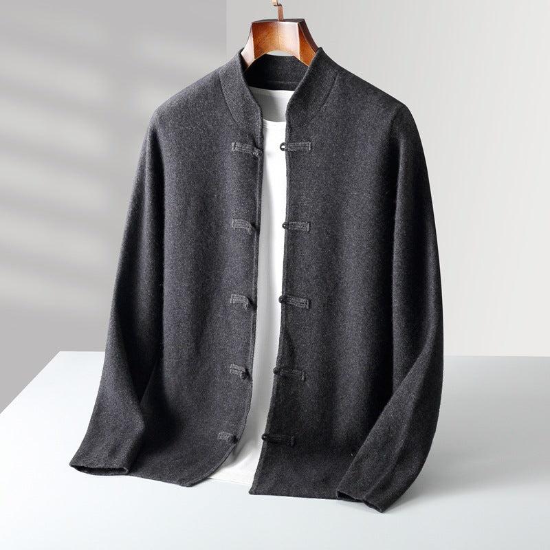 Men's vintage V-neck wool sweater with button down jacket