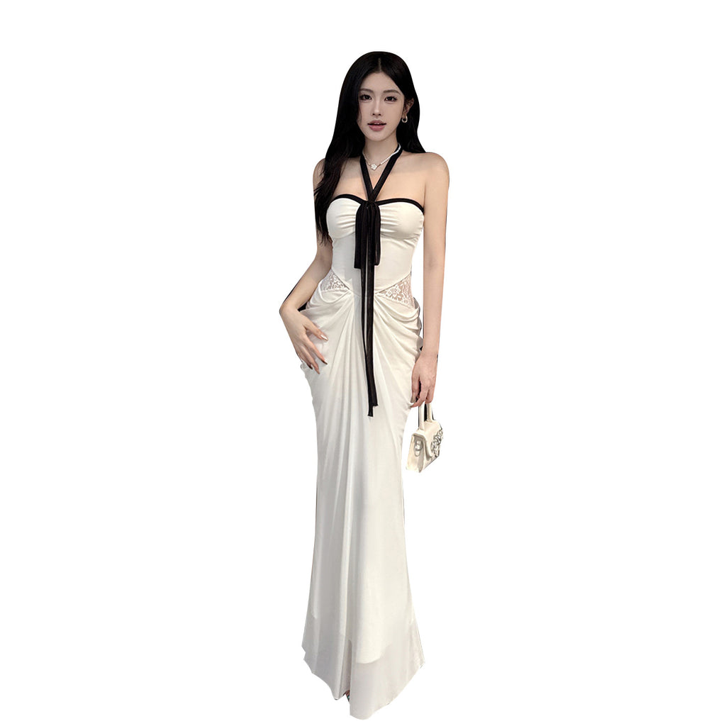 Ribbon French Pure Desire Style Slimming Waist Bag Hip Long Dress