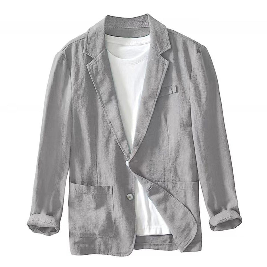 Solid color single-layer cotton and linen men's suit jacket