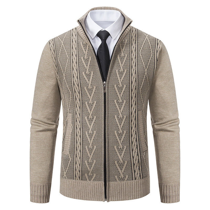 Men's autumn and winter stand up collar sweater jacquard jacket