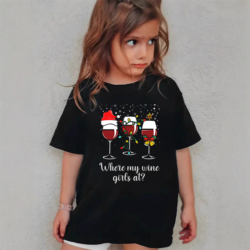 Combed Cotton New Christmas Children's Short Sleeve Girls' T-Shirt Kids Clothing Boys' Short Sleeve
