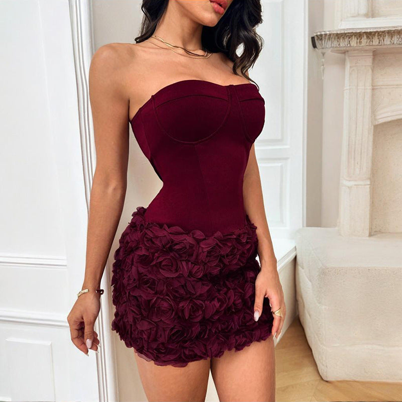 Spicy girl sexy floral texture strapless dress