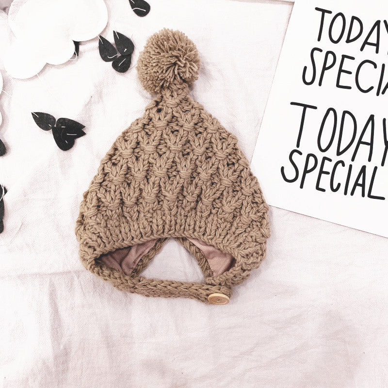 Tuyu Korean-style Children's Knitted Hat Autumn/Winter Wool Ball Lined Ear-flap Hat Warm Handmade Hat Wholesale
