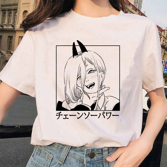 Chainsaw Man Tshirt Women Japanese Anime Pochita T-shirts Gr 1
