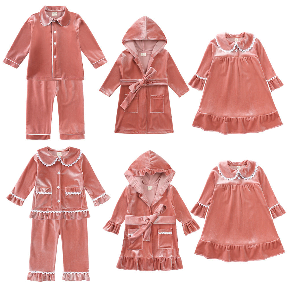 Children's bathrobes gold velvet men's and women's home clothes